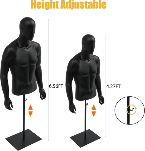 Vista 4 de Forma de vestido de torso de maniquí masculino, maniquí de costura con brazos desmontables, exhibición de maniquí con soporte de metal, altura
