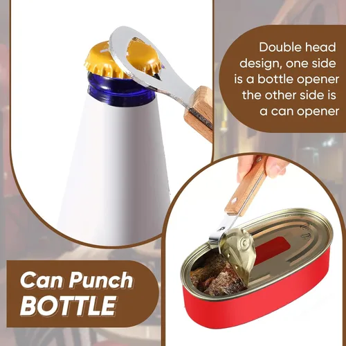 Vista 5 de 2 abrelatas magnéticas de botellas y latas con mango de madera, imanes de acero inoxidable para perforar latas para cervezas, bebidas, adecuado