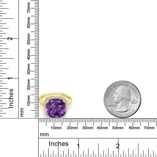 Vista 4 de Gem Stone King Anillo de oro amarillo de 10 quilates con piedra natal y zafiro blanco creado para mujer, cojín de 0.472 in, anillo de compromiso