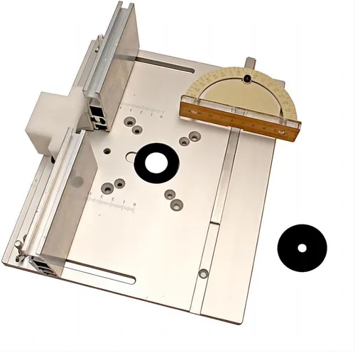 Vista 8 de Placa de inserción de mesa de enrutador de aluminio KETIPED, Bancos de carpintería con placa de enrutador abatible con guía de goniómetro y valla