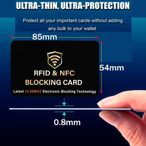 Vista 2 de SaiTech IT Paquete de 5 Tarjetas de Bloqueo RFID, Una Tarjeta Protege Toda la Billetera y Cartera, Protector de Tarjetas de Débito y Crédito
