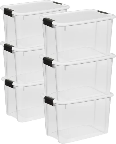 Vista 14 de Sterilite paquete de 6 cajas Ultra con pestillo, contenedores de almacenamiento con tapas, plástico transparente, 18 cuartos de galón - Contenedores