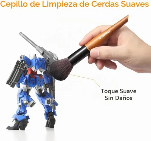 Vista 4 de DIYESMART Kit de cepillo de limpieza de 2 piezas con mango de madera, kit de cepillo de polvo para figuras, estatuas, modelos, manualidades