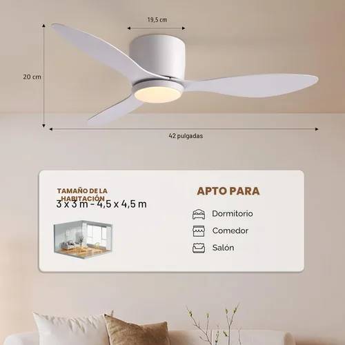 Vista 7 de LUDOMIDE Ventiladores de techo con luces, ventilador de techo de perfil bajo de 42 pulgadas con control de pared y control remoto, regulable