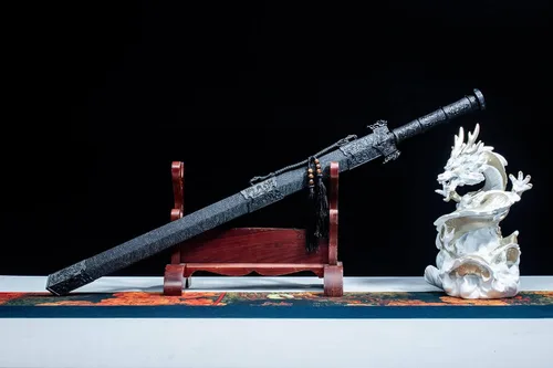 Vista 6 de LOONGSWORD Espada Han china forjada a mano con patrón azul – Acero de alto manganeso y mango de aleación de PC‑ABS, 40.6 pulgadas Espada