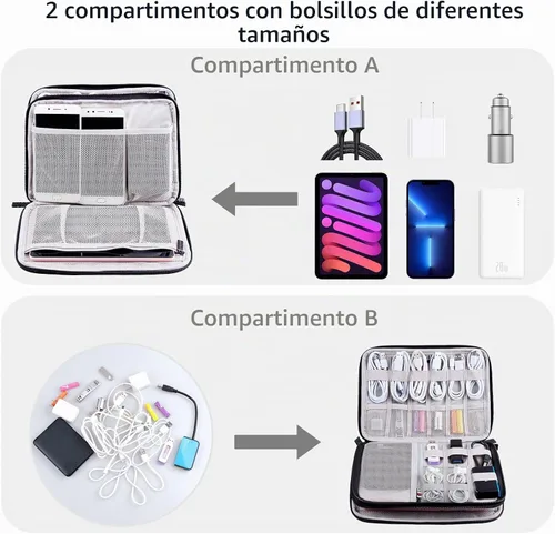 Vista 2 de Organizador de artículos electrónicos, estuche de viaje, organizador de cables, accesorios de viaje, esenciales para mujeres y hombres, bolsa A-Negro