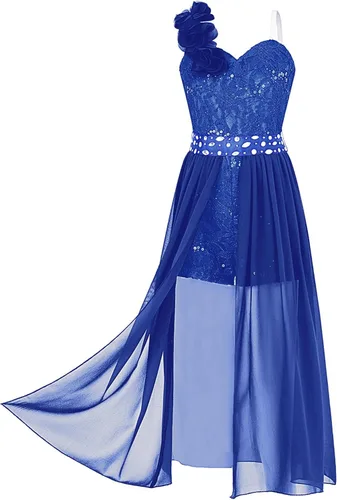 Vista 2 de Vestido de mameluco para niña de flores, vestido de dama de honor de princesa con vuelo de un hombro