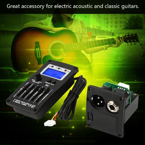 Vista 3 de Tbest Preamplificador de guitarra, ecualizador de preamplificador de guitarra, sintonizador digital F 5T 5 bandas, pastilla de sintonizador digital