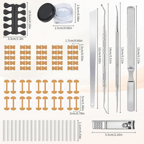 Vista 3 de Kit de eliminación de uñas encarnadas, kit de herramientas de uñas encarnadas con tiras de corrección de uñas encarnadas, separadores de dedos, lima