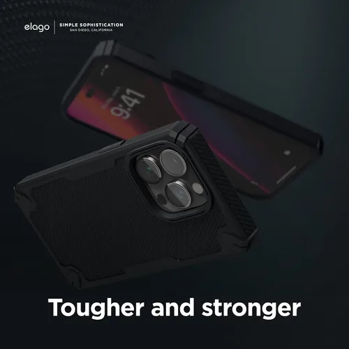 Vista 7 de Elago Armor - Funda para iPhone 14 Pro Max de 6.7 pulgadas, protección contra caídas de grado militar, textura de fibra de carbono resistente, Negro
