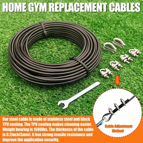 Vista 10 de Cable de polea para gimnasio en casa, cable de repuesto para máquina de cable de polea, longitud de la cuerda de alambre de 65.6/98.4 pies