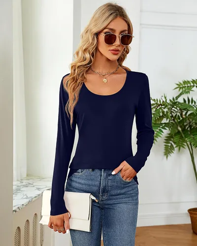 Vista 7 de Riyiper 2 piezas de camisetas para mujer con cuello redondo, camiseta básica casual para mujer