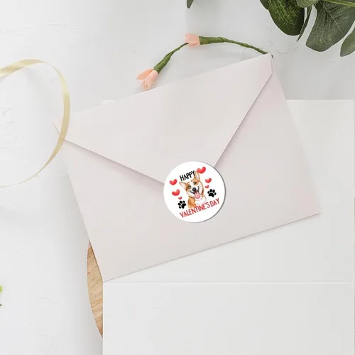 Vista 3 de 100 calcomanías de San Valentín con corazón rojo Corgi para perros, etiqueta de vinilo para perros del día de San Valentín, calcomanías redondas