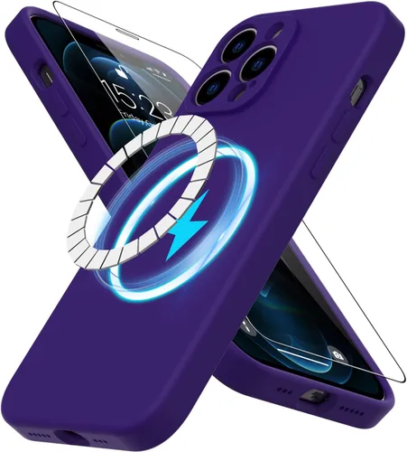 Vista 19 de DEENAKIN Funda magnética de silicona para iPhone 12 Pro con protector de pantalla, compatible con MagSafe, protección de cámara, funda protectora