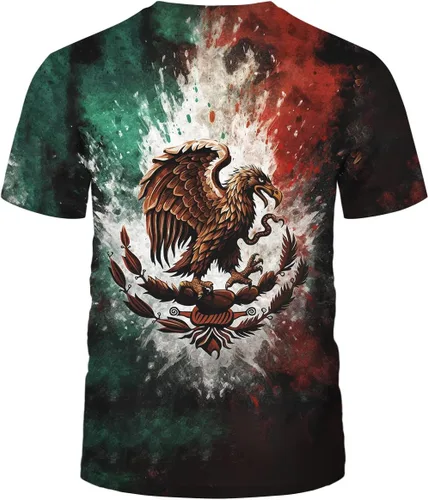 Vista 3 de Srcnhim Colorida camisa mexicana bandera de México impresión 3D moda camisetas de manga corta