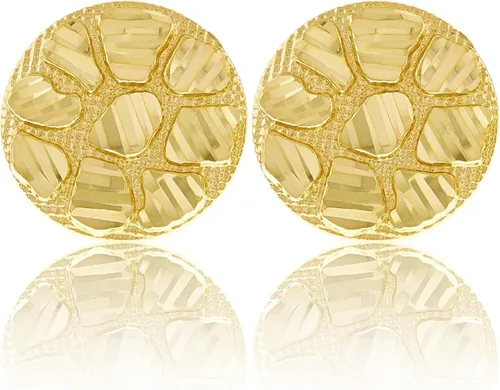 Vista 2 de Aretes redondos chapados en oro amarillo de 14 quilates para mujeres y hombres de plata de ley