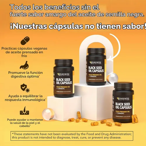 Vista 6 de Cápsulas de aceite de semilla negra con suplemento de curcumina de cúrcuma, 30 porciones