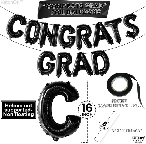 Vista 4 de Decoraciones de graduación 2026 Globos negros de graduación de felicitaciones – 16 pulgadas Cartel negro de felicitaciones graduadas Cartel