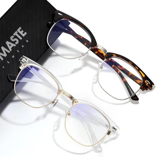 Vista 48 de Blue Light Blocking Glasses Anti Eyestrain Computer Gaming Glasses Vintage Half Frame UV Clear Lens for Women Men