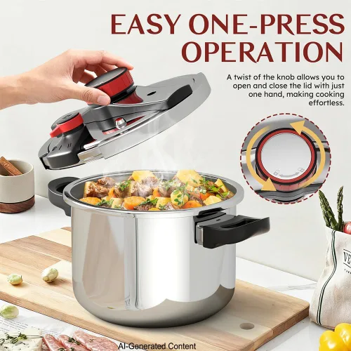 Vista 2 de BreeRainz 304 Olla a presión de acero inoxidable 8.45QT 3-Stage PSI Settings,One-Hand Locking,Pressure Pot with Extra Glass Lid, Timer,Steaming