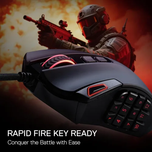 Vista 5 de Redragon M921 Ratón para juegos MMO, 12400 DPI de alta precisión con cable RGB con 18 botones programables, 12 teclas macro laterales, software