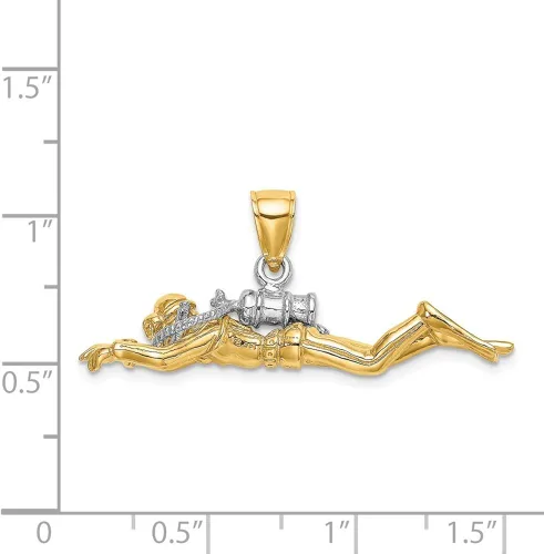 Vista 2 de Jewels By Lux 14k blanco y amarillo dos tonos oro 3D masculino Scuba Diver bicolor - colgante horizontal