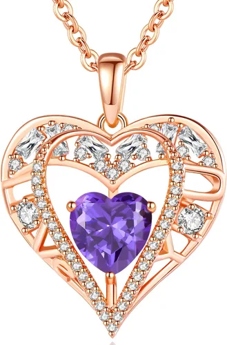 Vista 13 de Collar de cristal de 5 corazones, chapado en oro rosa de 18 quilates, colgante con cadena de plata de ley 925 de 18 + 2 pulgadas, joyería de piedra