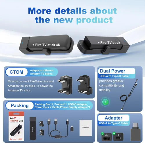 Vista 7 de Carlinkit FireDrive Link Pro Convertidor de TV para Coche, Adaptador Inalámbrico CarPlay con HDMI para Streaming de Fire TV Stick, Convierte CarPlay