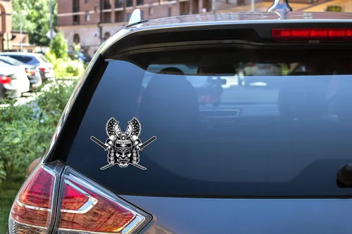 Vista 2 de WickedGoodz Hannya Samurai - Calcomanía de vinilo japonés, para vasos, portátiles, ventanas de coche, diseño de espadas cruzadas