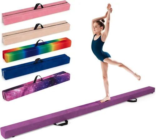 Vista 21 de Giantex Haz de equilibrio de 7/8/9 pies, haz de gimnasia plegable con asas de transporte, base de goma antideslizante para niños, haz de gimnasia