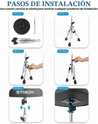Vista 5 de STRICH Drum Throne, taburete de tambor acolchado ajustable en altura, silla giratoria de tambor resistente, taburete acolchado de doble soporte