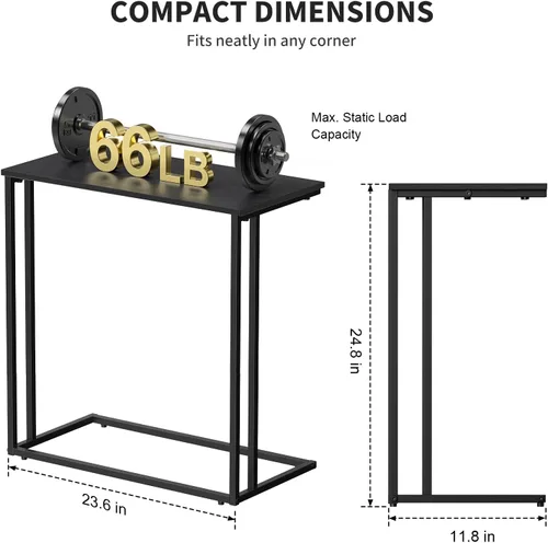 Vista 3 de Mesa auxiliar en forma de C, moderna mesa auxiliar con marco de metal, diseño que ahorra espacio para sala de estar, mesa de sofá de superficie Negro