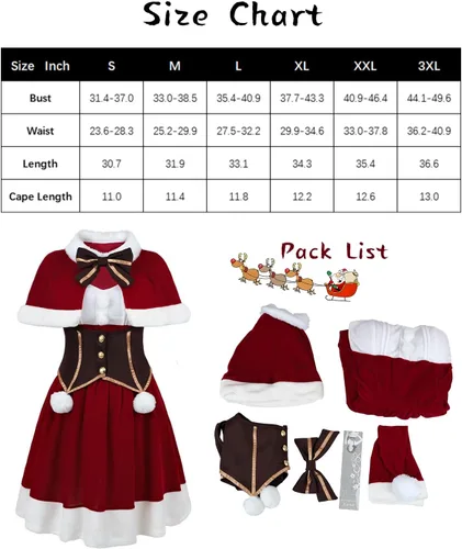 Vista 5 de FCCAM Disfraz de Papá Noel para mujer, Genshin Impact Venti, cosplay, disfraz de Navidad rojo con sombrero