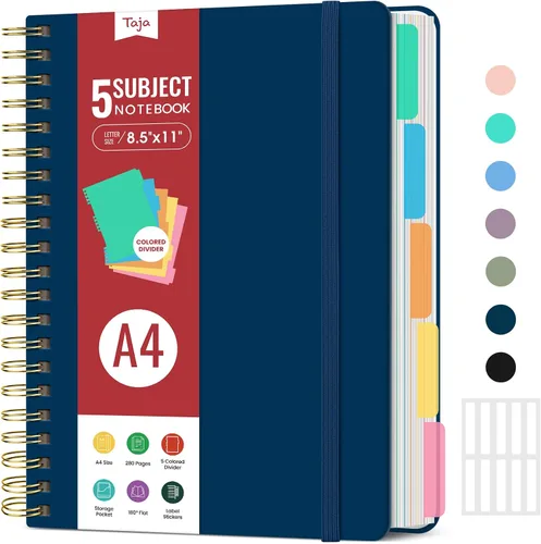 Vista 43 de Cuadernos grandes de espiral rayados para el trabajo con divisores y pestañas extraíbles, 8.5 x 11 pulgadas, bonito cuaderno de tapa dura de 5