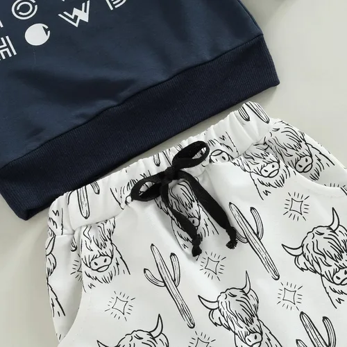 Vista 5 de Ropa occidental para bebé recién nacido, sudadera con estampado de vaca, sudadera y pantalones deportivos, conjunto de ropa para otoño e invierno