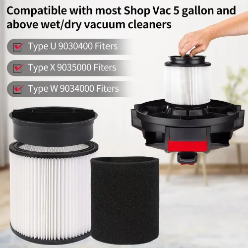 Vista 2 de 90304 Filtros de cartucho HEPA de repuesto con tapa, compatibles con Shop-Vac Shop Vac 90304, 90350, 90333, 903-04-00, 9030400, 90585 aspiradoras