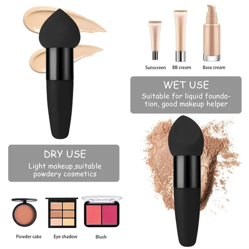 Vista 3 de Sibba Juego de 3 esponjas de maquillaje, corrector de base, soplo de mezcla con mango aplicador de cepillo en ángulo, embalaje portátil para cara