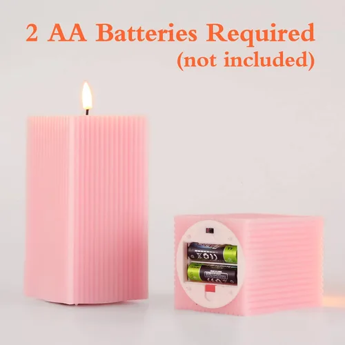 Vista 2 de Velas sin llama rosas con control remoto, velas LED cuadradas con nervaduras, juego de 2, velas alimentadas por batería parpadeantes, cera real, Φ