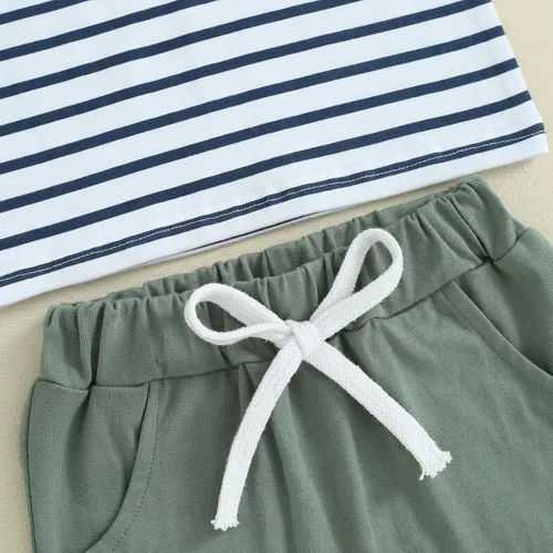 Vista 6 de Sejardin Ropa de verano para bebé niño, camiseta de manga corta con retazos a cuadros, camiseta y pantalones cortos elásticos para niño