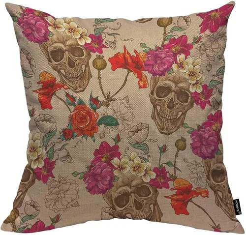 Vista 15 de HOSNYE - Fundas de cojín decorativas con estampado de lunares florales de fondo, estilo shabby chic con rosas rosadas, de algodón y lino, para sofá