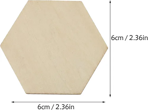 Vista 7 de Decoración para el hogar, 50 piezas de madera de 2.362 in, forma de madera hexagonal sin terminar, formas recortadas hexagonales, manualidades