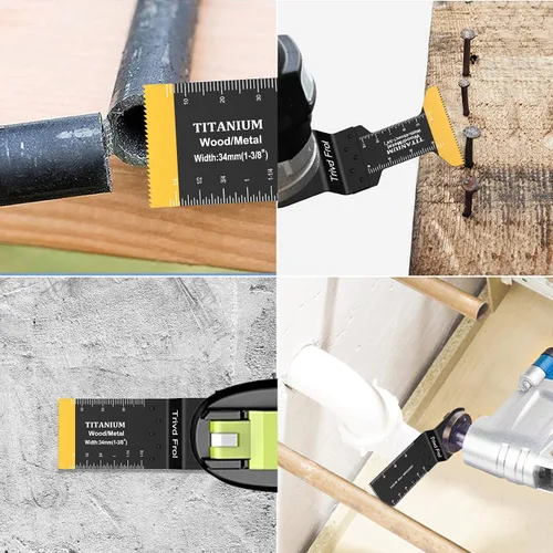 Vista 7 de Trivd Frol 100 piezas de hojas de sierra oscilantes, hojas de multiherramienta universales profesionales de titanio para madera, plásticos, metal