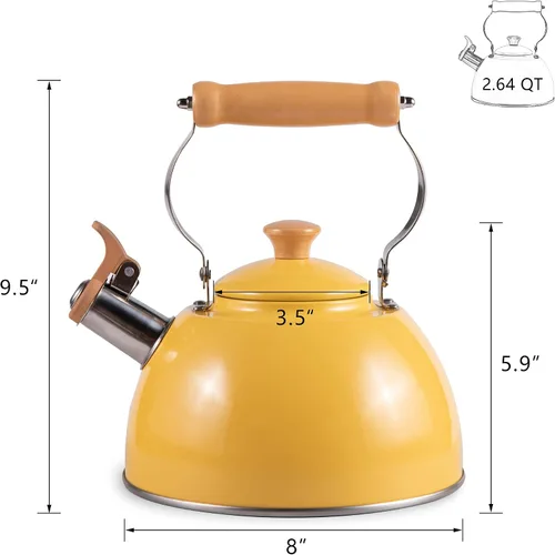Vista 34 de ROCKURWOK - Tetera de estufa, tetera con mango ergonómico de tacto frío, tetera de acero inoxidable de grado alimenticio, tetera de estufa, tetera