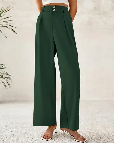 Vista 6 de BTFBM Pantalones de vestir de pierna ancha para mujer, trajes casuales de Verde oscuro