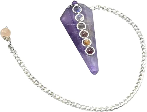 Vista 2 de Péndulo de cristal de amatista Amazing Gemstone para adivinación - Collar de péndulo con cabujón de chakra y cadena