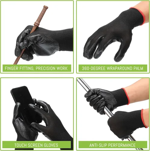 Vista 4 de Xtinmee 50 pares de guantes de trabajo con revestimiento de nitrilo para hombres, guantes de trabajo de seguridad rojos a granel para mujeres