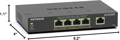 Vista 9 de NETGEAR Switch PoE Gigabit Ethernet Easy Smart Managed Essentials de 5 puertos (GS305EP) - con 4 x PoE+ @ 63W, para montaje en escritorio o en pared