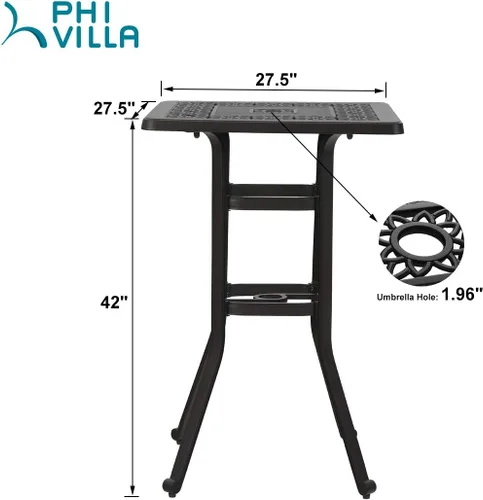 Vista 3 de PHI VILLA Mesas de barra de patio al aire libre de aluminio fundido, superficie esmerilada para exteriores, mesa de bistró de altura de barra Marrón