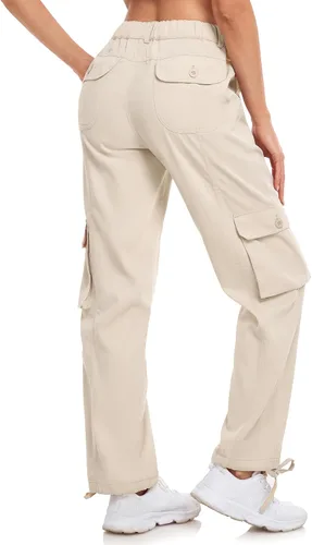 Vista 4 de Women's Cargo Work Pants Elastic Waist Straight Leg Casual Travel Hiking Pants Loose Cotton Military Pants 7 Pockets