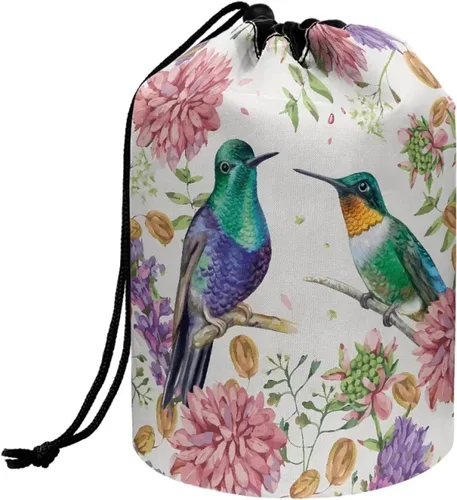 Vista 12 de Poceacles Bolsas de maquillaje con cordón para mujer, bolsa de cosméticos de viaje, multifuncional, bolsa de almacenamiento, Margarita azul